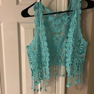 Teal Crochet Lace Crop Top